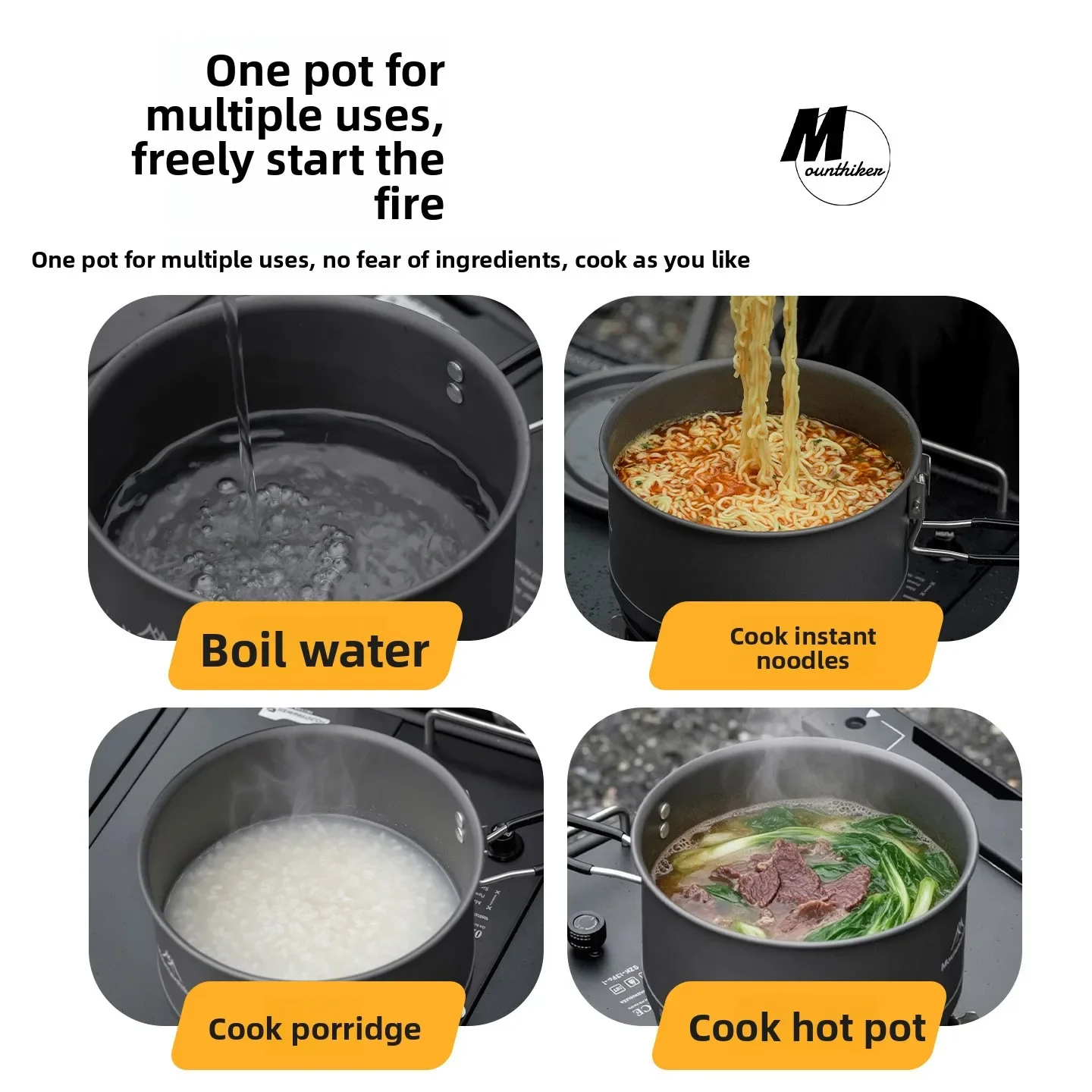 Mountainhiker Camping Pot Ultralight Portable Aluminum Alloy Bowl Handle Backpacking Hiking Outdoor Cooking Solo Stove Picnic