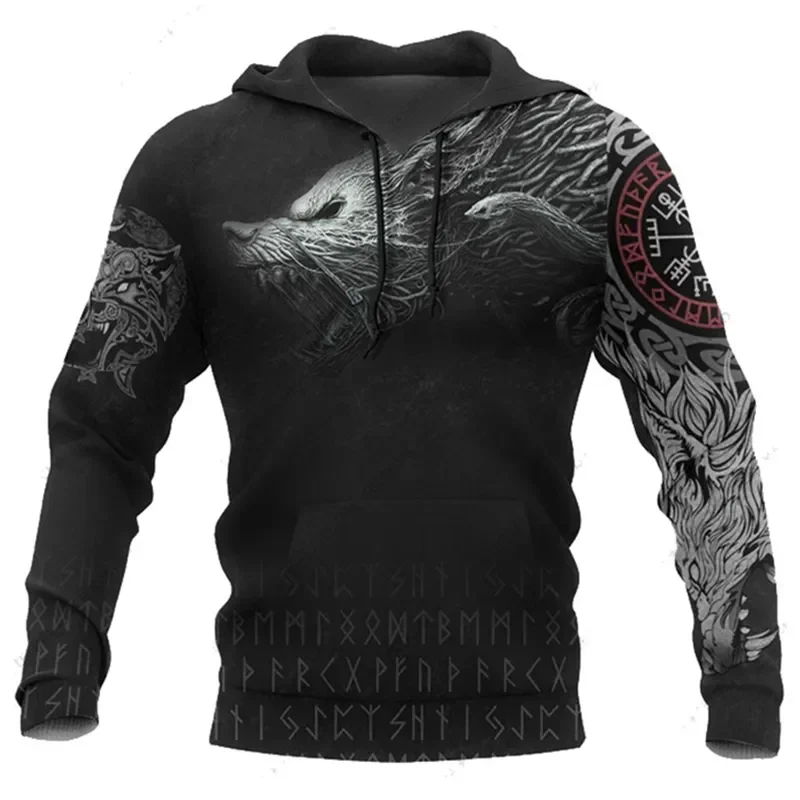 2023 New Autumn Men\'s Hoodie Wolf Print 3D Sweatshirts Urban Trendy All-Match Oversized Tops Poleron Hooded Clothes Men Clothing