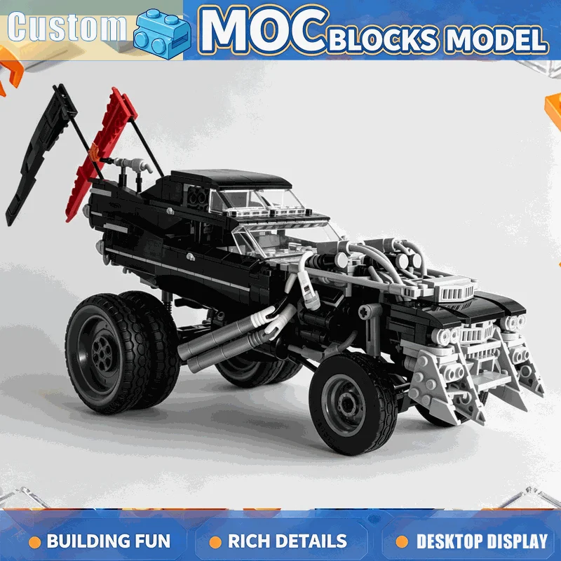 1368PCS Black Post Apocalyptic Six Wheel Off Road Vehicle Building Blocks Model DIY Assembly Brick Set Desert Adventure Display