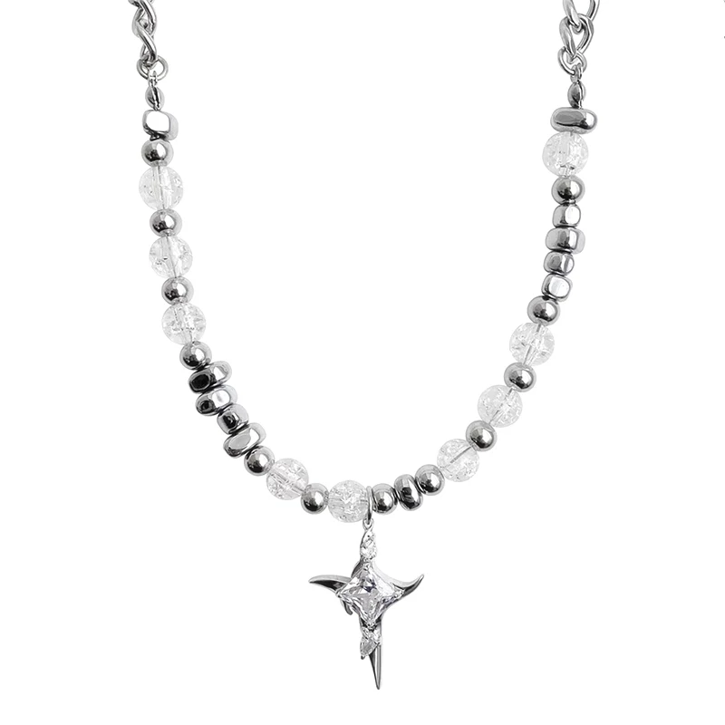 الراقية شخصية التيتانيوم الصلب قلادة غير النظامية حجر معدني الجليد الكراك الصليب قلادة سلسلة الترقوة