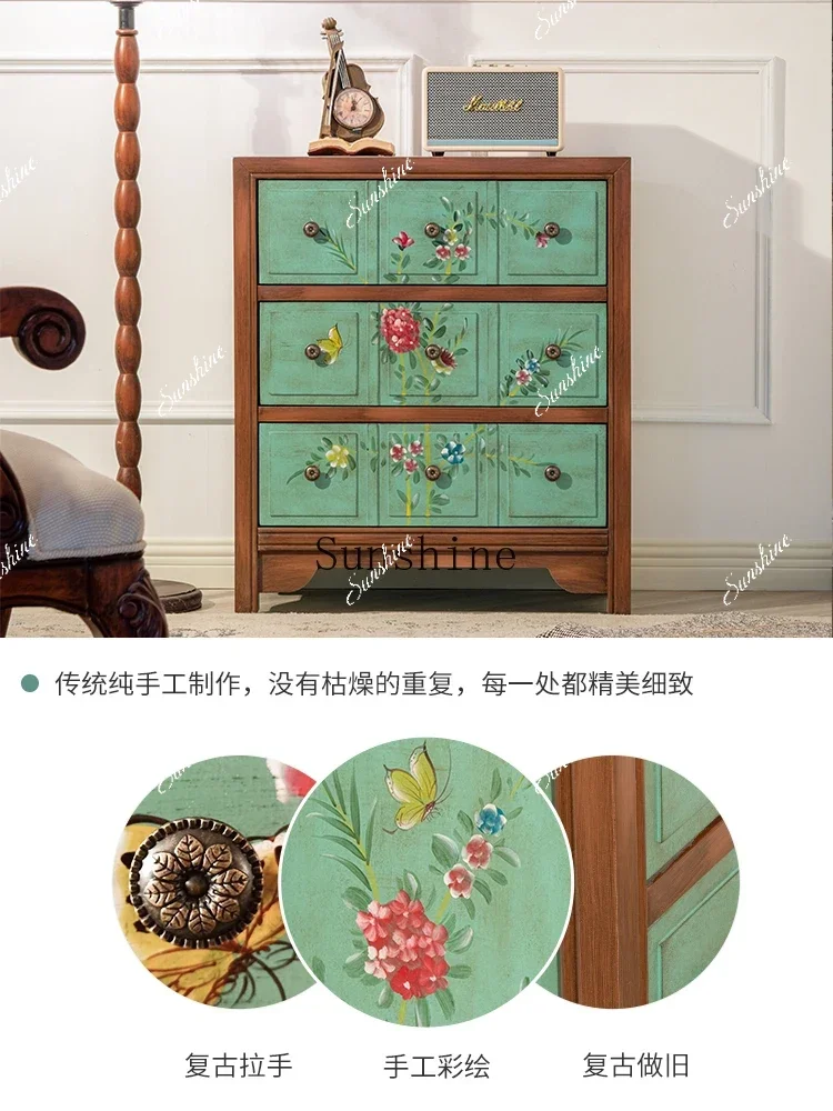 

Living room painted three-bucket cabinet made old green drawer cabinetE