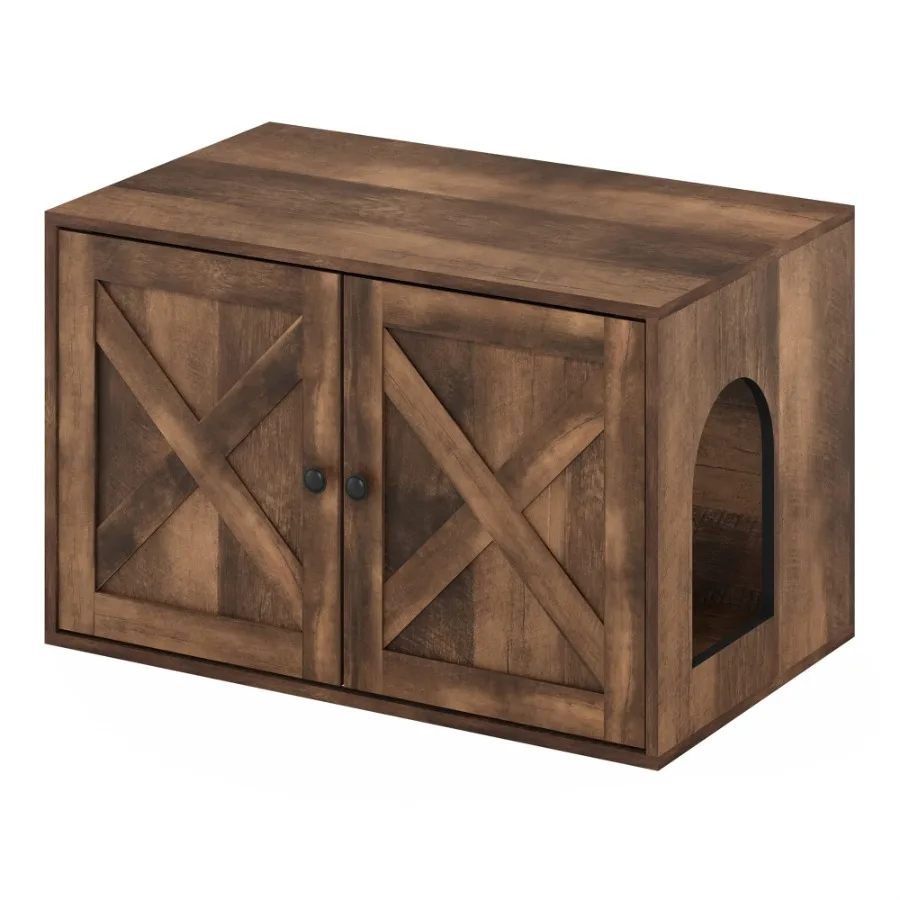 

FH22302RBR Peli Farmhouse Cat Litter Box Enclosure в деревенском стиле, коричневый, для использования в помещении, обеспечивает приватность и контроль запахов, стильный дизайн