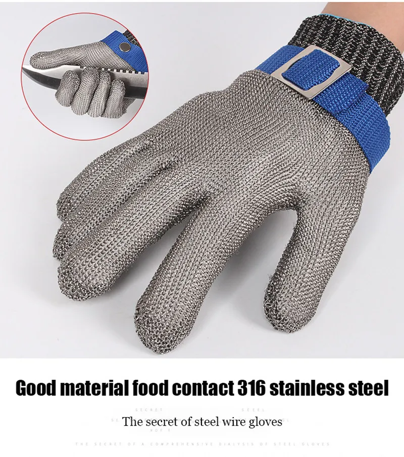 Guantes de acero inoxidable a prueba de Cortes, nivel 5, HPPE, seguridad en el trabajo, malla metálica, anticorte, carnicero, cocina