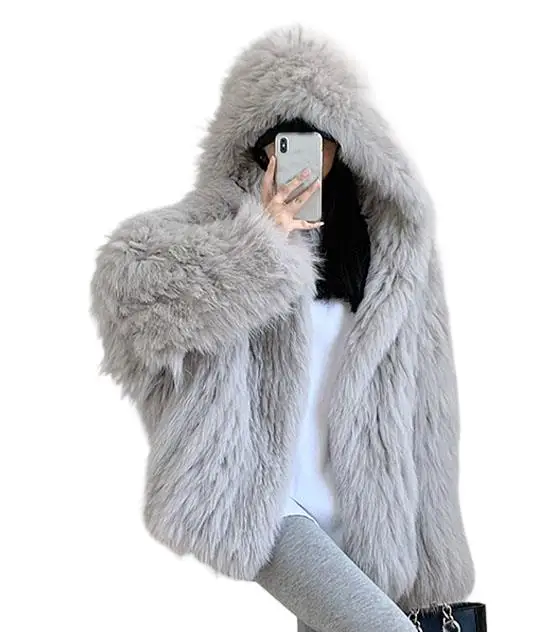 

Women's Clothing Loose Hooded Imitation Fox Fur Fur Coat Winter New 021