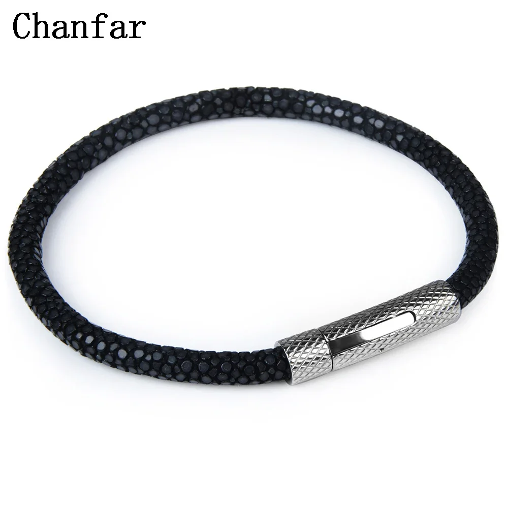 Chanfar High Quality Genuine Leather Bracelet Stingray Leather Men Strap Stainless Steel Charm Bracelet Women Jewelry Wholesale