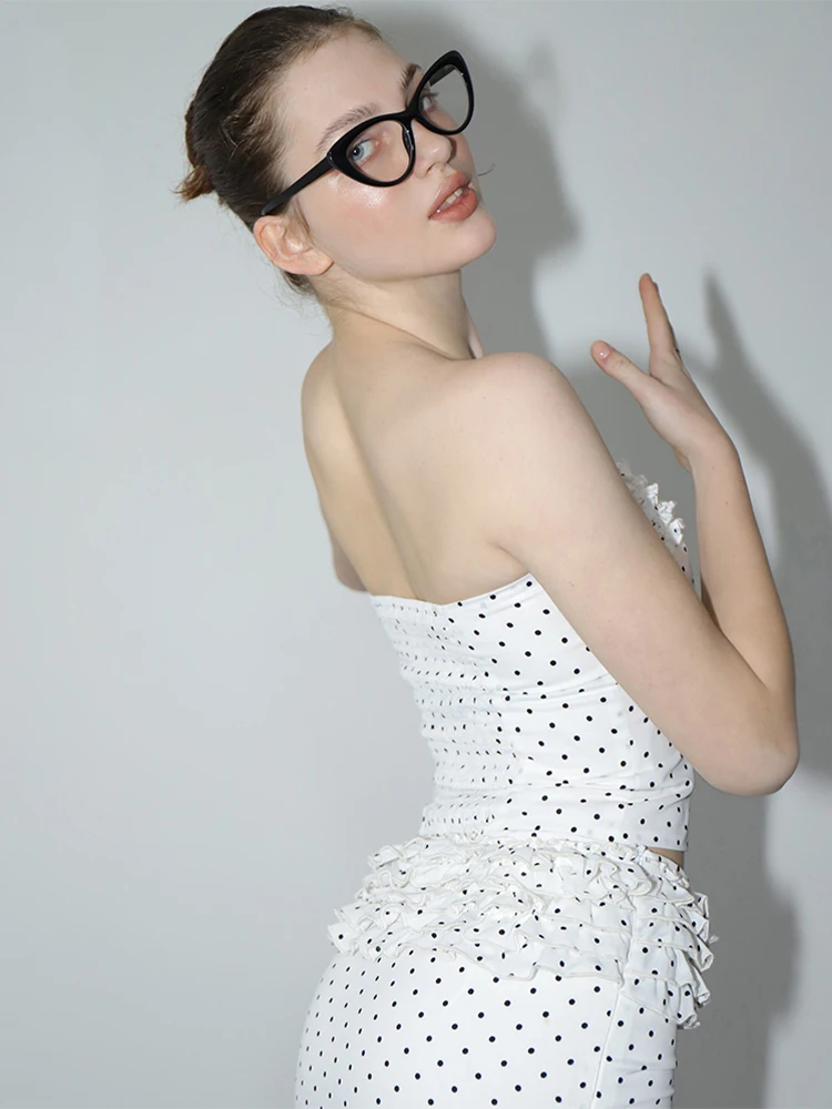 

EhK Original Design Polka Dot ter Skirt Sexy oulder Bared Women's Summer New Sle Tube Top Tank Top Two Piece Set