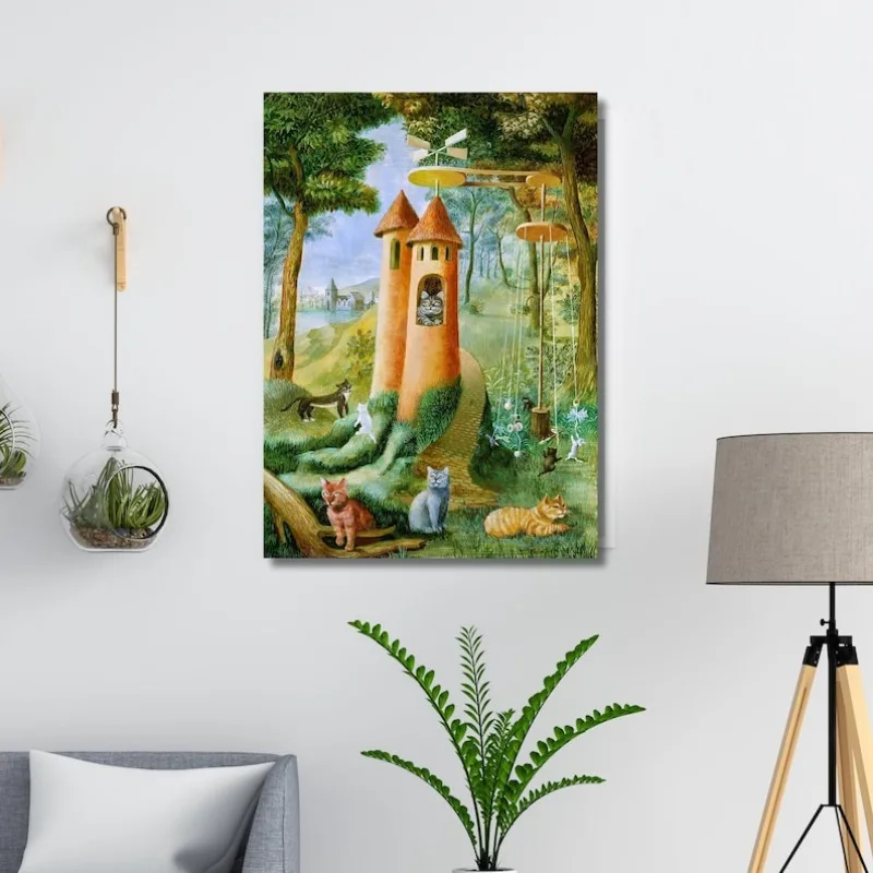 Cats Paradise de Remedios Varo, Pôster de Impressão Fina em Tela, Pronto para Pendurar, Galeria de Arte Fantástica, Sem Moldura