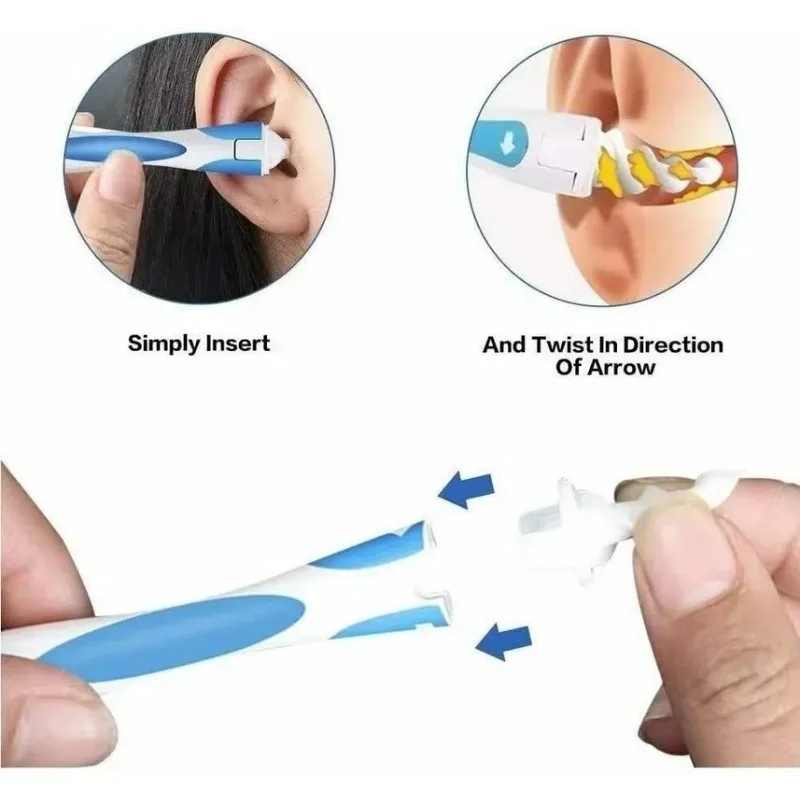 360° Rotary Spiral Ear Cleaner Soft 16 Replacement Tips Ear Wax Earpick Massage Easy Grab-and-Extract Ear Wax Remover Tool