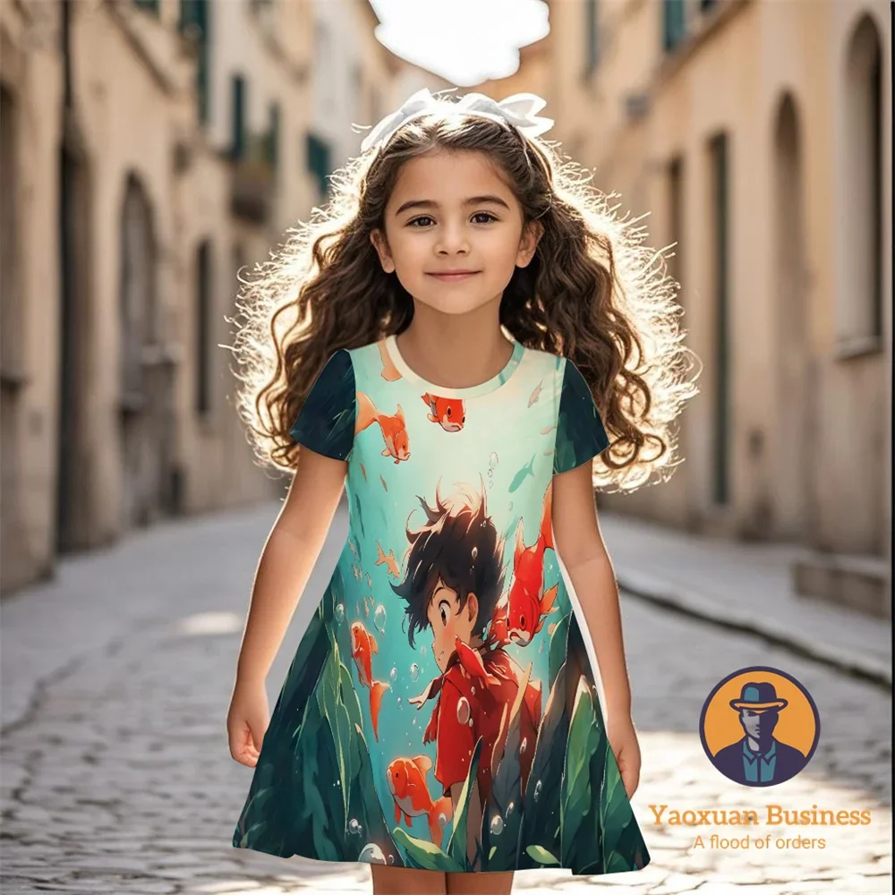 

Новинка 2023 года, детское платье Ponyo с 3D мультяшным принтом для девочек, крутое, милое, красивое, летнее, стильное ​