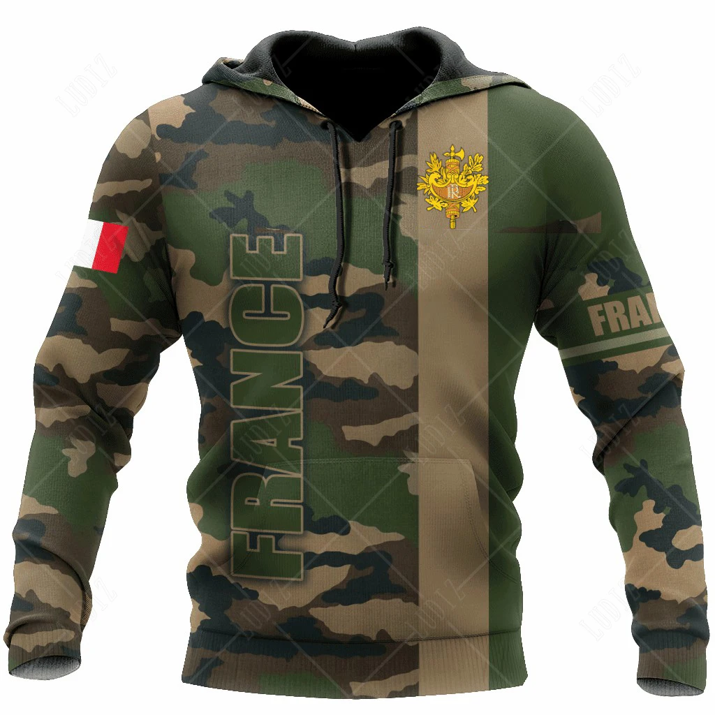 France Army Camouflage Men Ladies Hoodies Commando ARMY-VETERAN 3D Special Forces Long Sleeved Tactical Shirts Men\'s Clothing