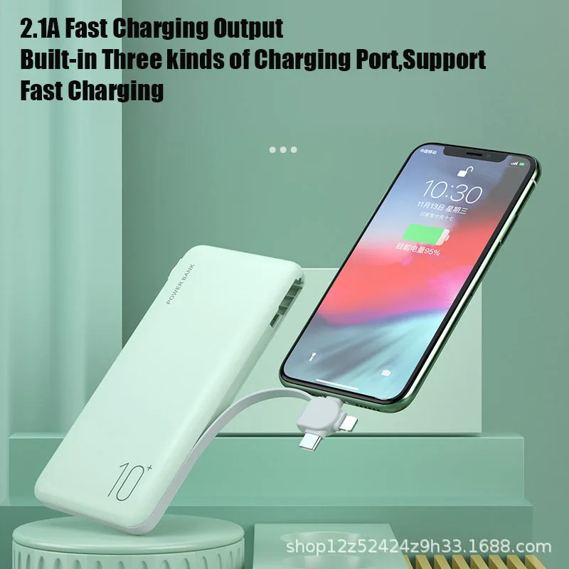 10000mAh Excellent Design Power Bank With USB TYPE C Cable Portable Fast Charger For iPhone 14 13 12 11 8 Xiaomi Huawei Samsung