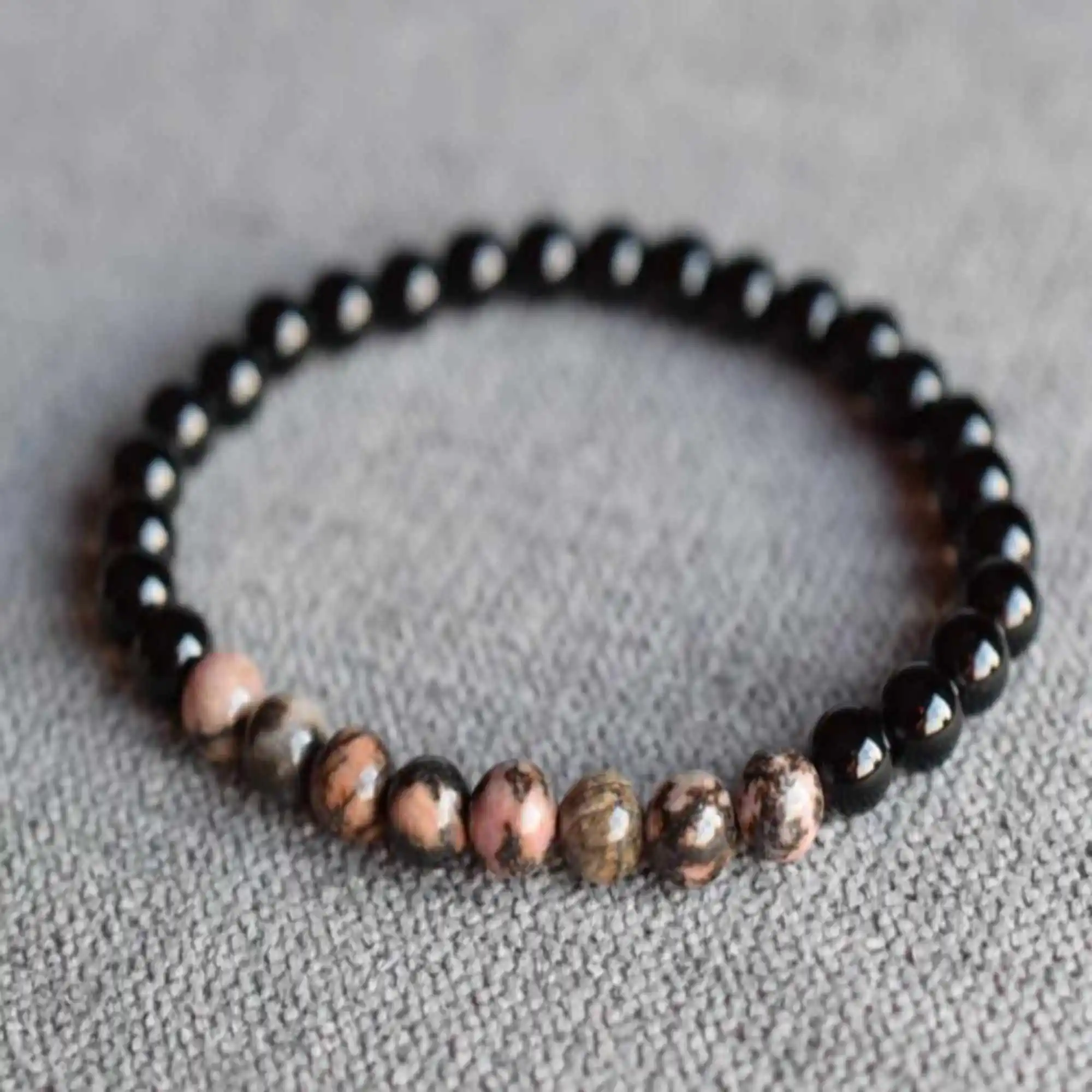 

Natural 6mm round black onyx rhodonite gemstone beads bracelet Blessing Chic Chakra Christmas All Saints' Day Taseel Souvenir