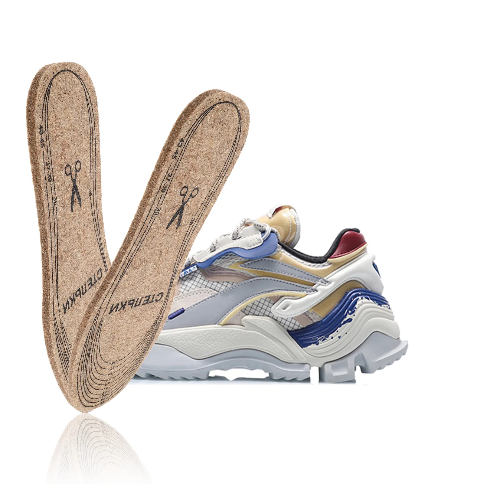 

2 пары шерстяных войлочных стельок: утолщенные, теплые, амортизирующие, дышащие вкладыши для зимней обуви (женские и мужские), с возможностью обрезки по размеру