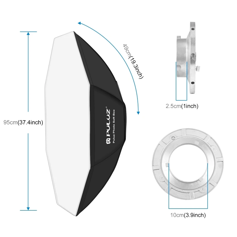 PULUZ 95cm Octagon Photography Softbox Diffuser Foldable 8 Pole Parabolic Flash Light Box with Bowen Mount