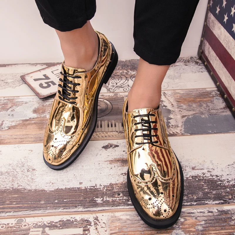European Station Trendy Fashion Block Leather Shoes Men Shoes Round Toe Anti slip Wear Lacing Business Dress Shoes Size 38-46