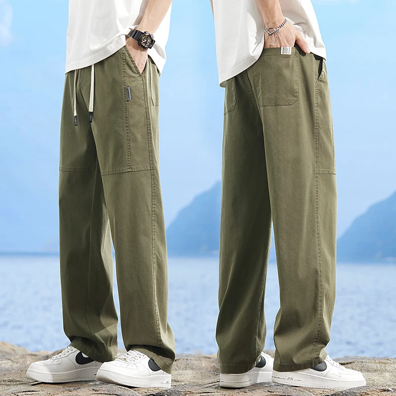 

American Sle Casual Pants Men's Summer Loose Straight Tube Ice Silk Sports Long Trousers Faionable Brand Denim Leisure Pants