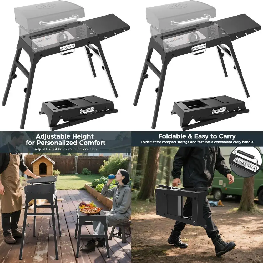 

Portable Heavy-Duty BBQ Stand for Blackstone 17 & 22 Griddles - Adjustable Outdoor Grill Table with Side Shelf and Hooks