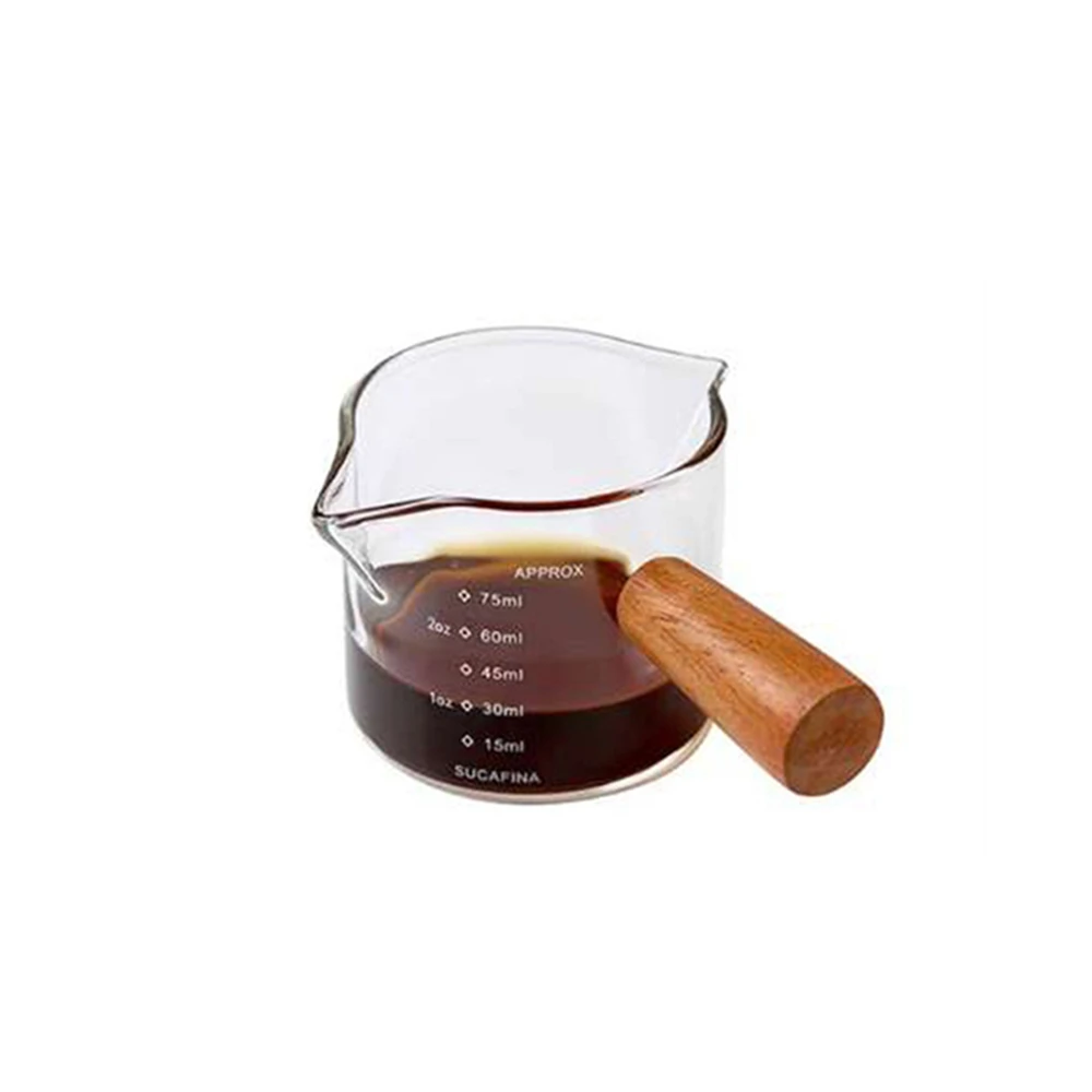1pc Glas Messbecher Holz Griff Glas Espresso Messbecher Doppel Einzigen Mund Milch Kaffee Klar Becher Kaffee Liefert
