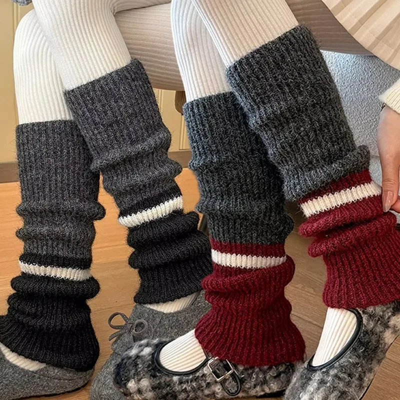 

Vintage stripe Leg Cover Warmers Winter Knitted Thicken Socks Fashion Japanese Y2K Punk Cashmere Hosiery Women Legging Stocks