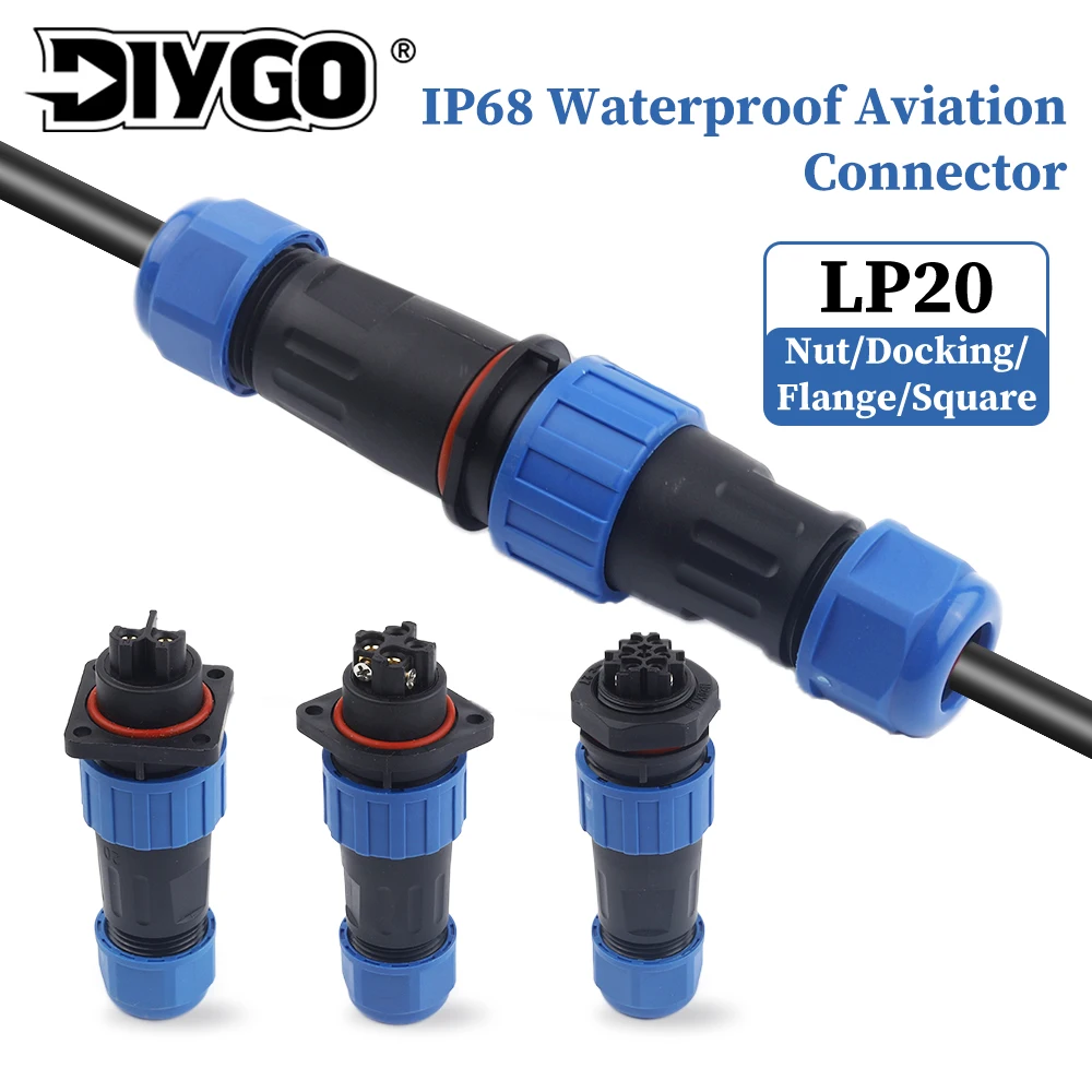 

LP/SP20 Aviation Plug Socket Flange/Docking/Nut/Square Screw Wiring IP68 Waterproof Cable Connector 2/3/4/5/6/7 Pin Male Female