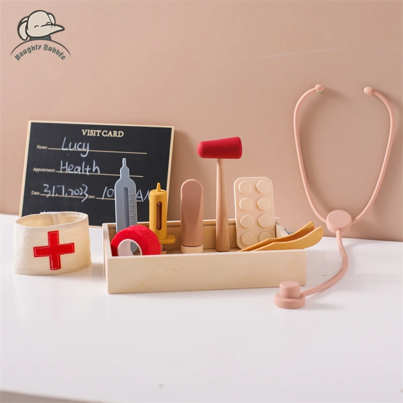 Baby Arts Simulatie Speelgoedset Siliconen/Houten Medisch Simulatie Speelgoed Baby Educatieve Spelletjes Voor Intelligentie Kindercadeaus