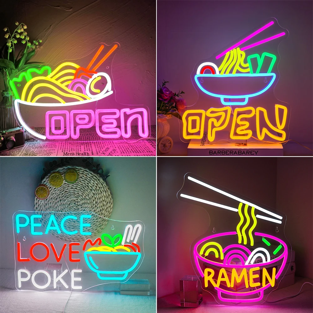 

Ramen Open Neon Signs Noodle Shop Led Room Decoration Store Window Decoration For Restaurant Food Business Shop Sign USB 5v