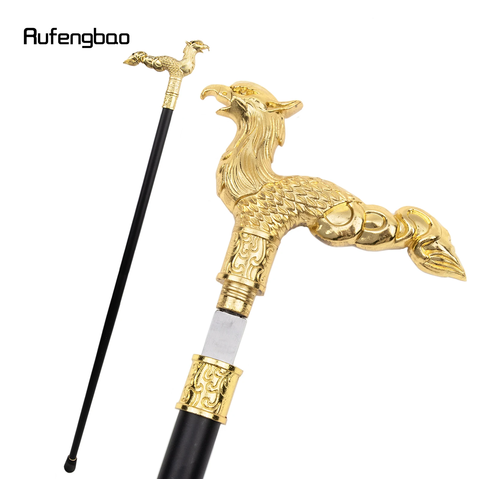 Bastone da passeggio con giunto singolo a coda lunga Golden Phoenix con piastra nascosta Piastra per canna da autodifesa Cosplay Crosier 93 cm