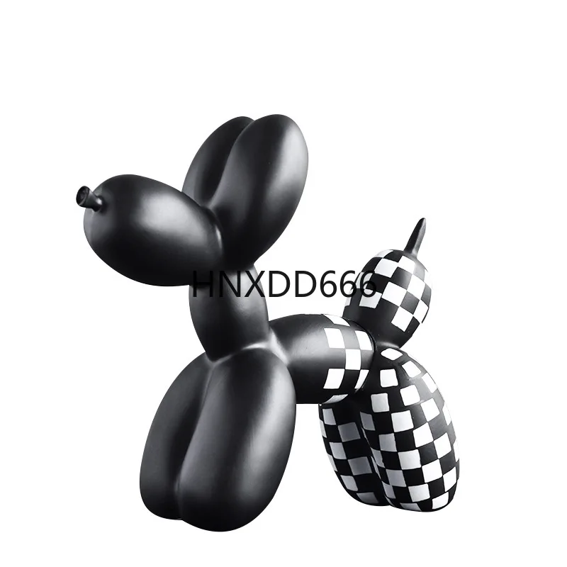 

Black and white checkered balloon dog figurine, home soft decoration, living room and entrance decoration, resin handicraft