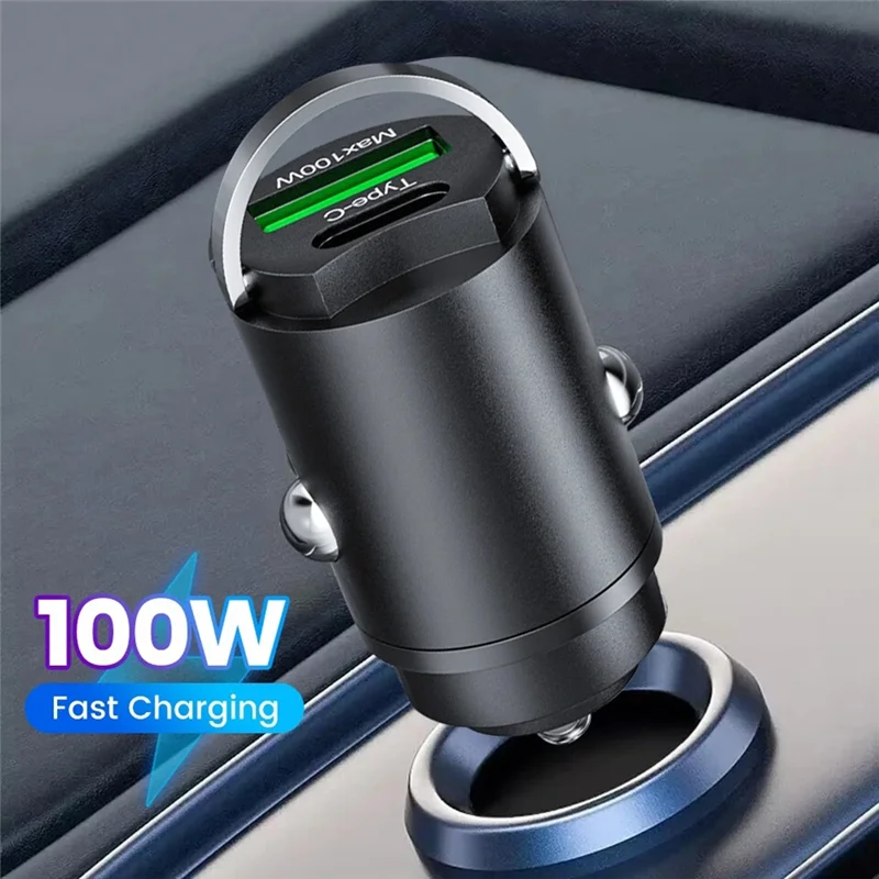 100W USB Car Charger Mini Invisible Car Charger Fast Charging Suitable for Apple/Xiaomi/Samsung/Huawei Mobile Phones