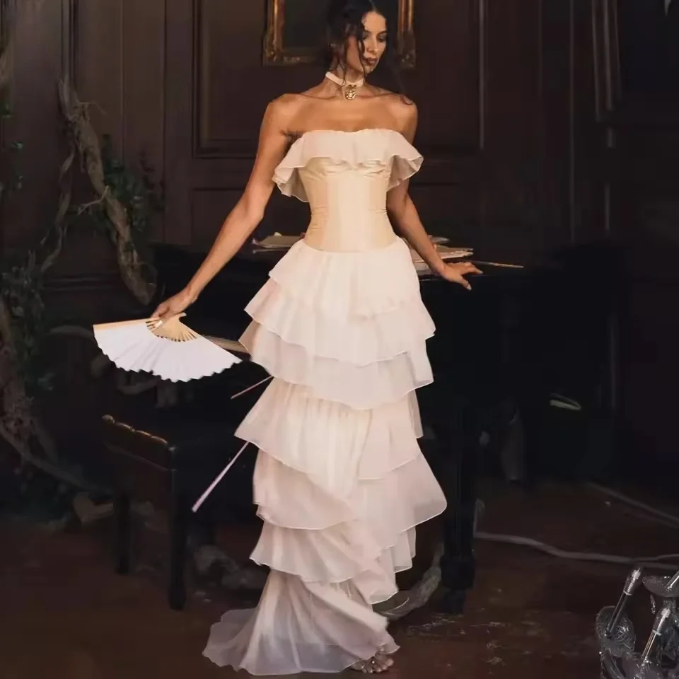 

Strapless Tiered Long Bespoke Occasion Gown Evening Dresses Pastrol Unisex Jersey Retro Dubai Saudi Arabic Prom Customized