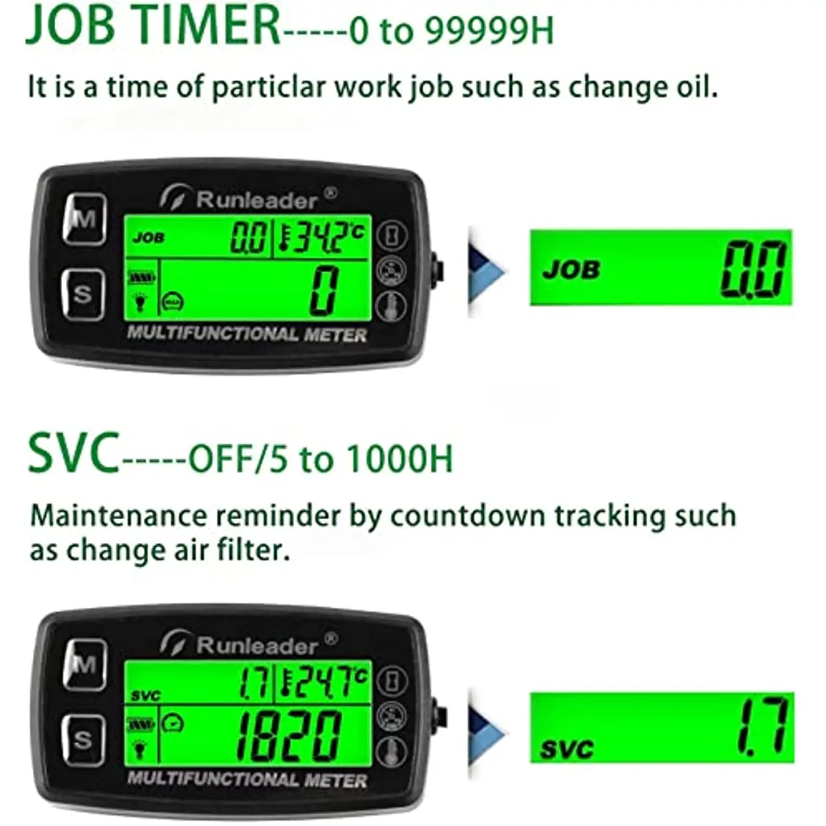 Small Engine Temperature Gauge Digital Tach Hour Meter Backlit Tachometers for  Motorcycle Lawn Tractor Generator Dump Truck