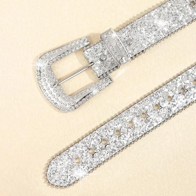 Popular Sequined Belt for Pants Glittering Rhinestones Studded Buckle Belt Women Girl Wasitband Eye Catching Waist Decors