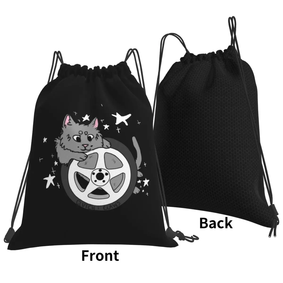 Fluffy Cat Wheel Hugger Starry Night Backpacks Multi-function Drawstring Bags Sundries Bag Book Bags for Travel Students