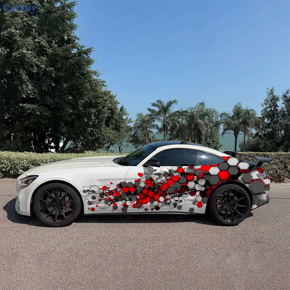 2pcs Hexagon Tech, Durable, Fade-resistant, Enhance Vehicle Aesthetics With Bold Artistic Design Car Vinyl Wraps