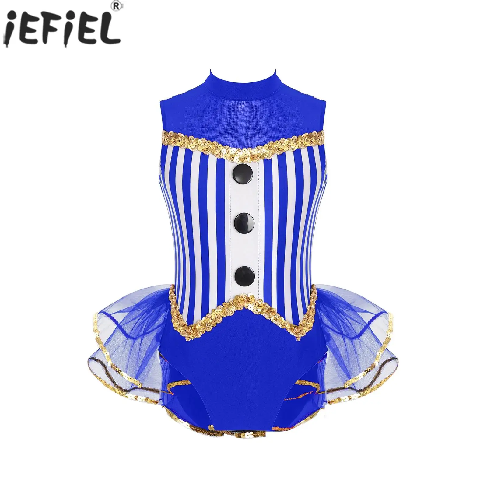 

Girls Sequin Striped Ballet Gymnastics Leotard Tutu Halloween Carnival Circus Cosplay Performance Costume Latin Jazz Dance Dress