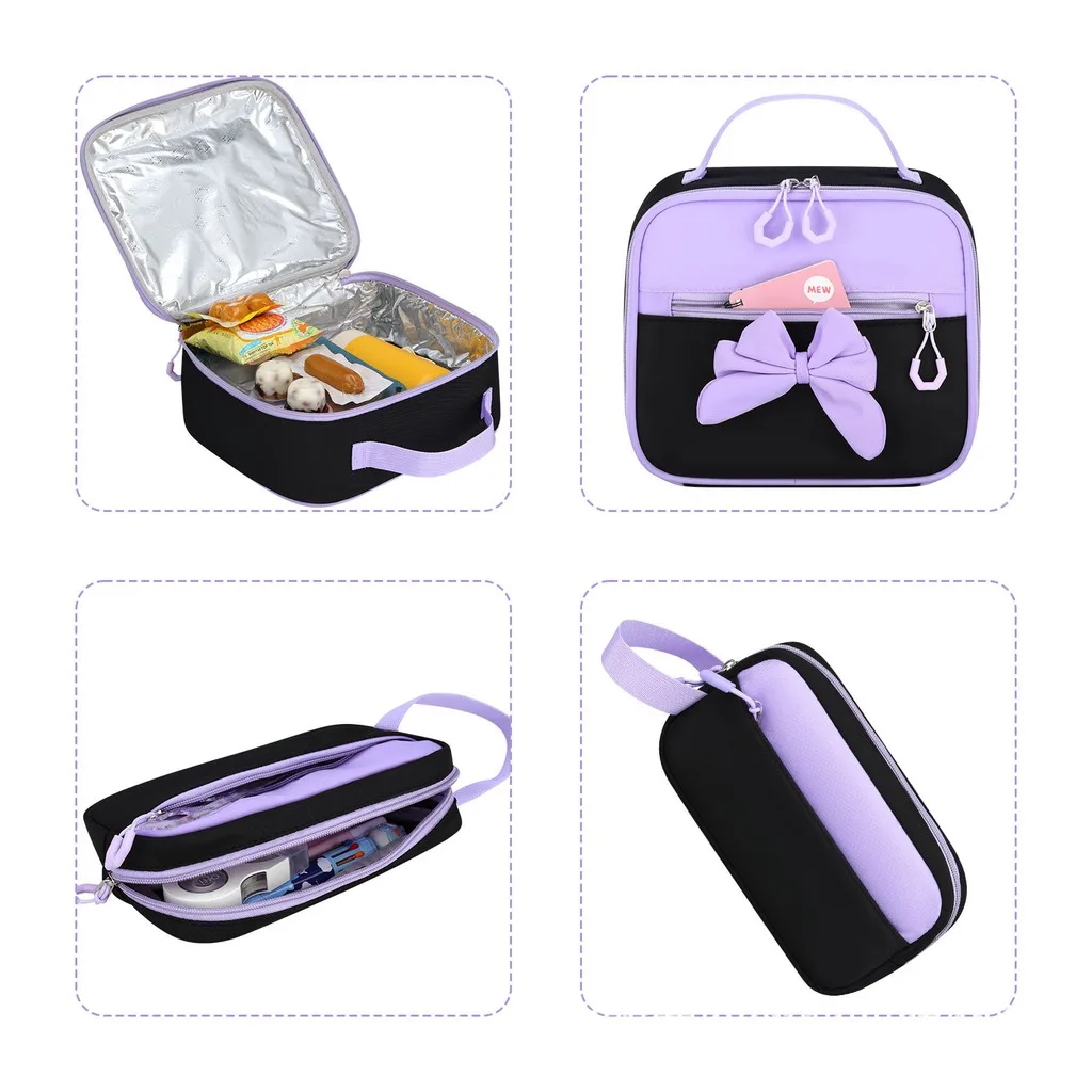 Girls School Backpack Stylish Elementary School Bag Bow School Bag Set Colorful Color Block Backpack For Daily Campus Use