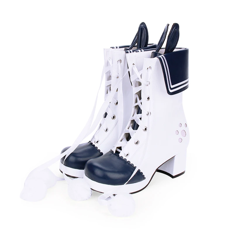 Woman Boots Winter Lolita Style Rabbit Ear Kawaii Ankle Boots For Women White/black/blue Belt Punk Lolita Boots Big Size 43 44