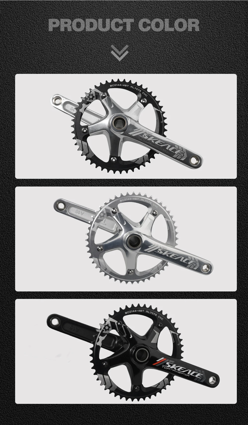 SKEACE 48T BMX-Kurbelgarnitur, Single-Speed-Kettenrad 144BCD 165mm Aluminiumlegierung Kurbelgarnitur für Fixed-Gear-Fahrräder, Kettenrad BMX-Kurbel – Detail 12