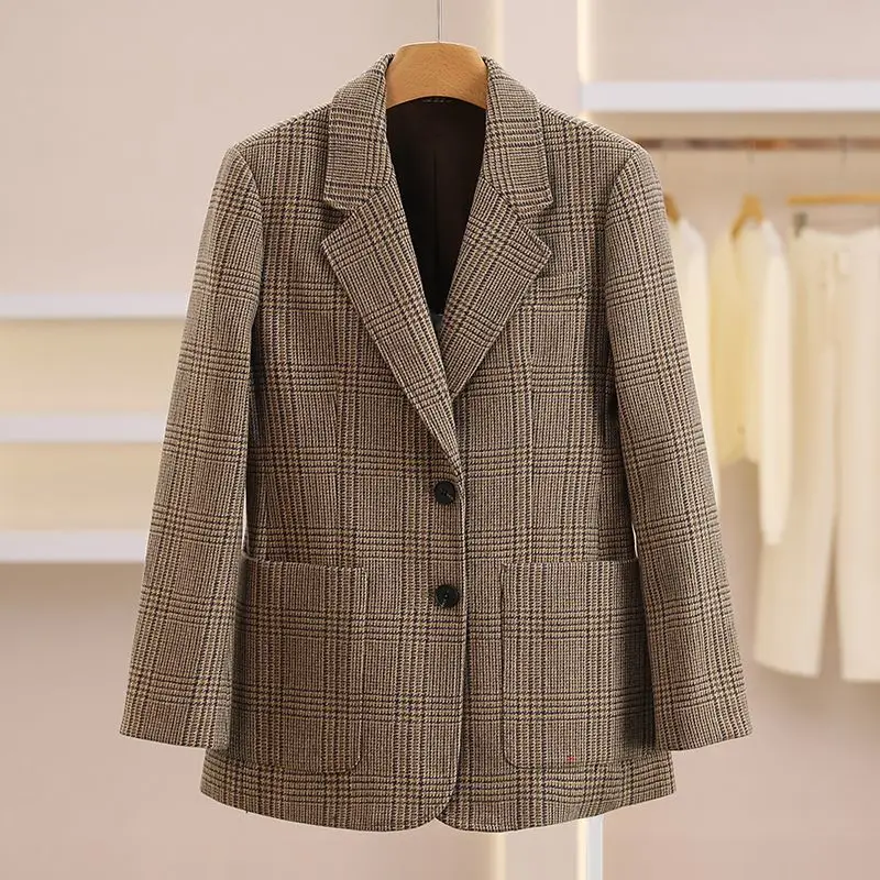 

2026 Autumn Winter Plaid Mixed Fabric Women's Suit Versatile Design New Arrival Faionable Commute Sle Long Sve