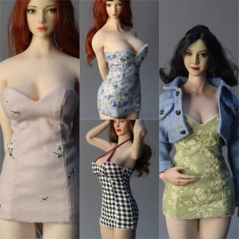 

1/6 Scale Female Strapless Hip Hugging Dress Floral Checkered Pattern Short Skirt Clothes Model for 12" Tbl S07C AT203 Body