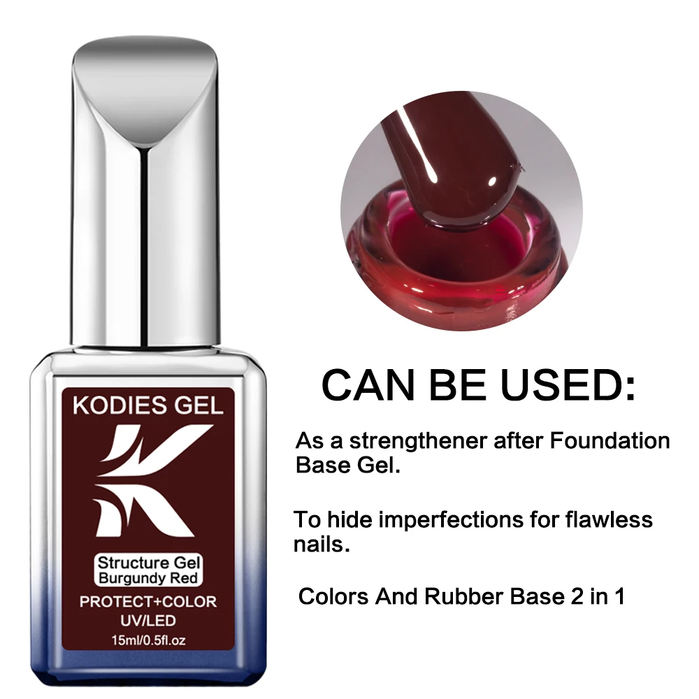 KODIES GEL Burgundy Red Rubber Base Gel Nail Polish 15ML UV/LED Structure Winter Wine Red Color Gel Varnishes Lacquer Manicure