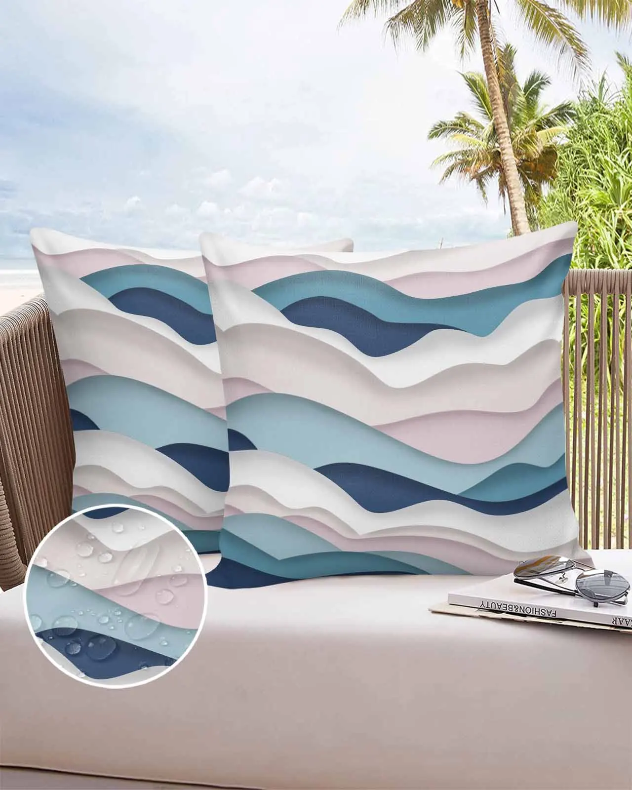 Gradient Ocean Waves Blue Waves Pink Waves 2/4PCS Outdoor Pillowcase Waterproof Sofa Pillow Cover Garden Cushion Covers Decor