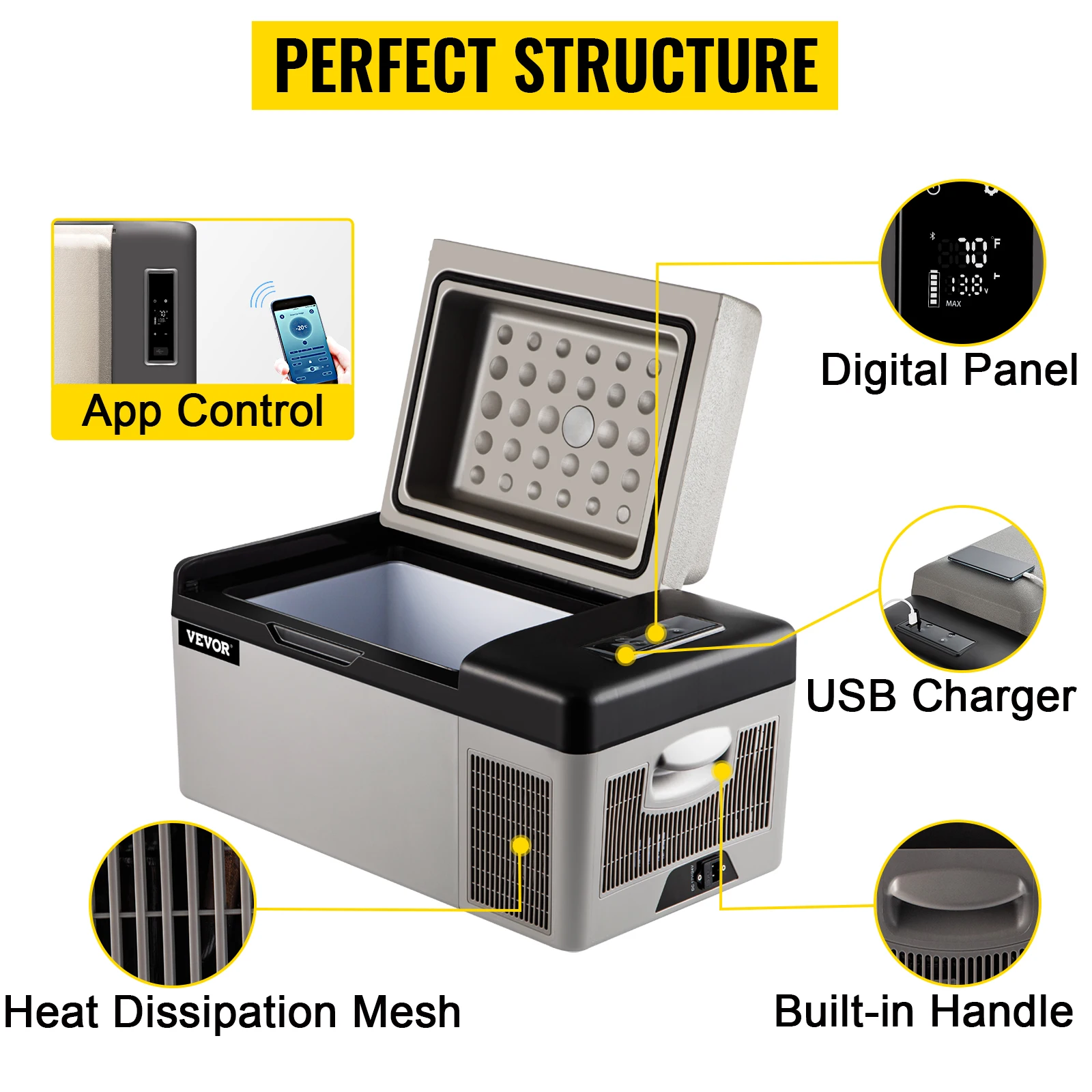Succebuy 20-55L Portable Refrigerator Car Refrigerator Electric Compressor Cooler with 12/24v DC & 110-240v AC