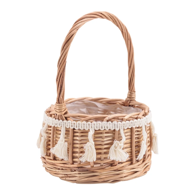 Cesta de mimbre, cesta de flores y cinta, cestas de flores para boda, cesta de flores de mimbre para decoración del jardín del hogar