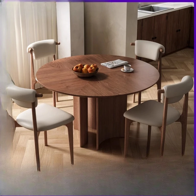 

solid wood round dining table Medium antique round table Minimalist household dining Black walnut round dining