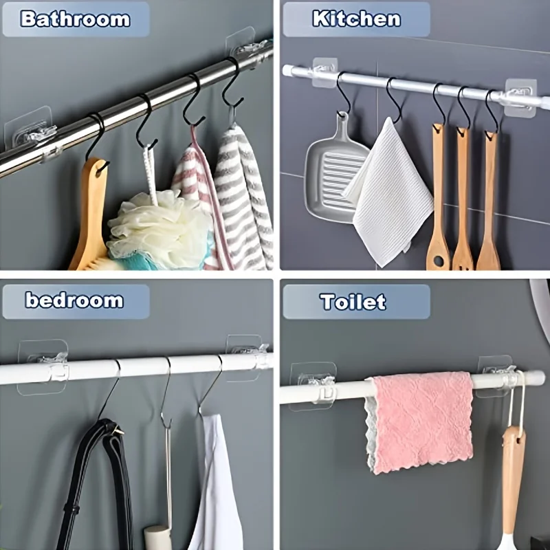 8pcs No Drill Curtain Rod Brackets No Drilling Self Adhesive Curtain Rod Holder  Nail Free Adjustable Curtain Rod Golders Curtai