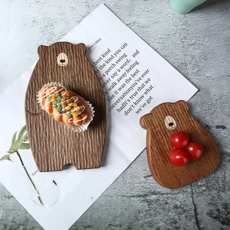 

Cute Bear Tray Wood Board Pizza Bread Plate Bear Tray Walnut Chopping Board Table Decor Wooden Plate Coaster Kitchen Accessories