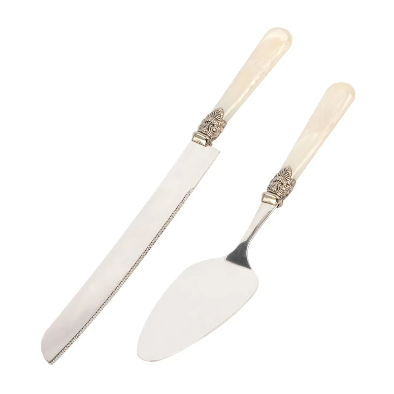 2pcs Wedding Cake Knife and Serve set Acrylic Handle Dessert Pizza Shovel Birthday Party Cutlery Xmas Gift Cake Accessories Tool