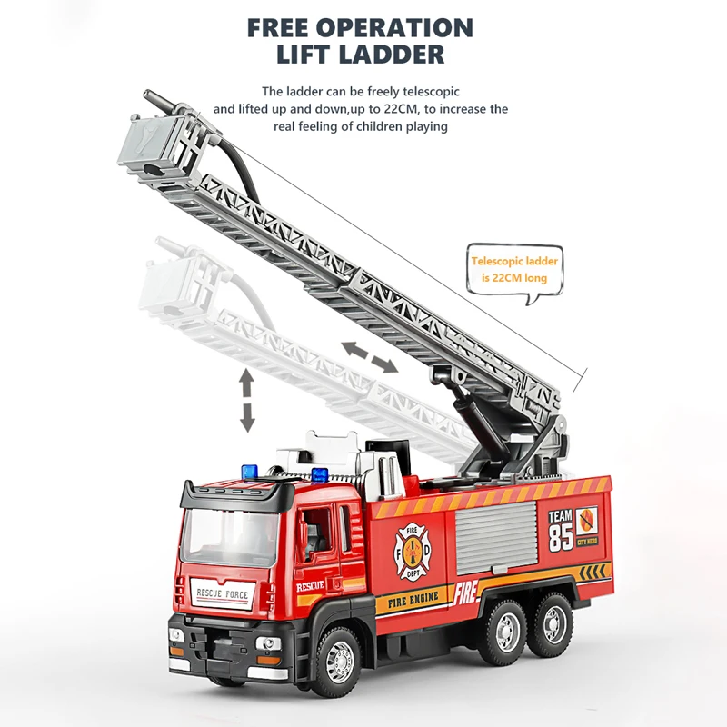 Alloy Truck Model Toys for Kids Spray Fire Engine Pull Back Car with Light Music Inertia Cars Engineer Vehicle Collection Model
