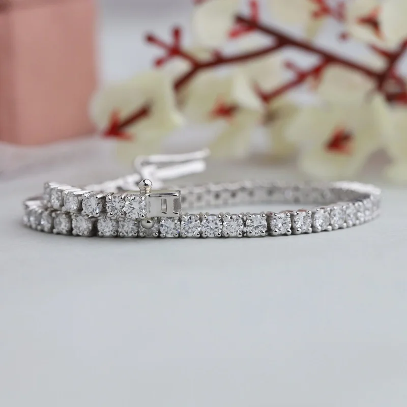 18K White Real Gold 3.0mm Lab Grown Diamondn Bracelet  Round Diamond Tennis Bracelet  Dainty Women's Gold Bracelet Jewelry Gift